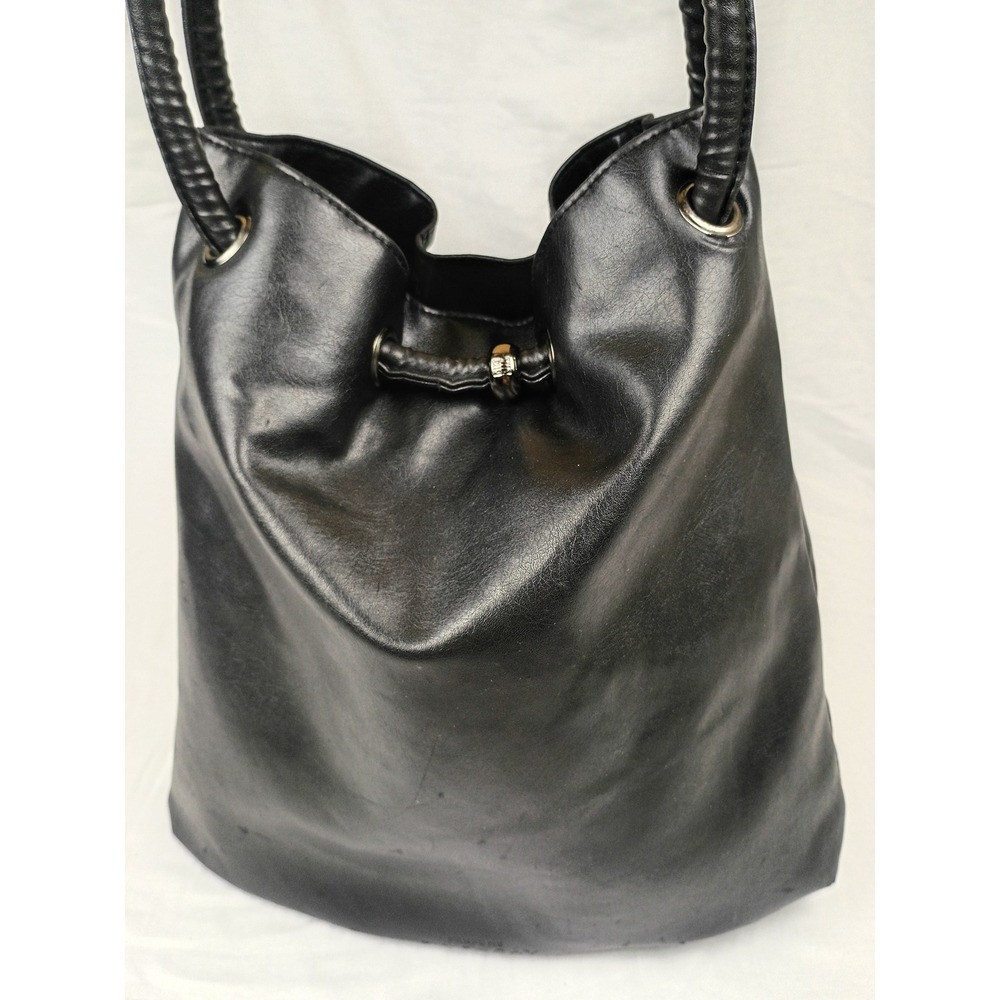 Givenchy Parfums Black Faux Leather Bucket Bag Drawstring Shoulder Tote